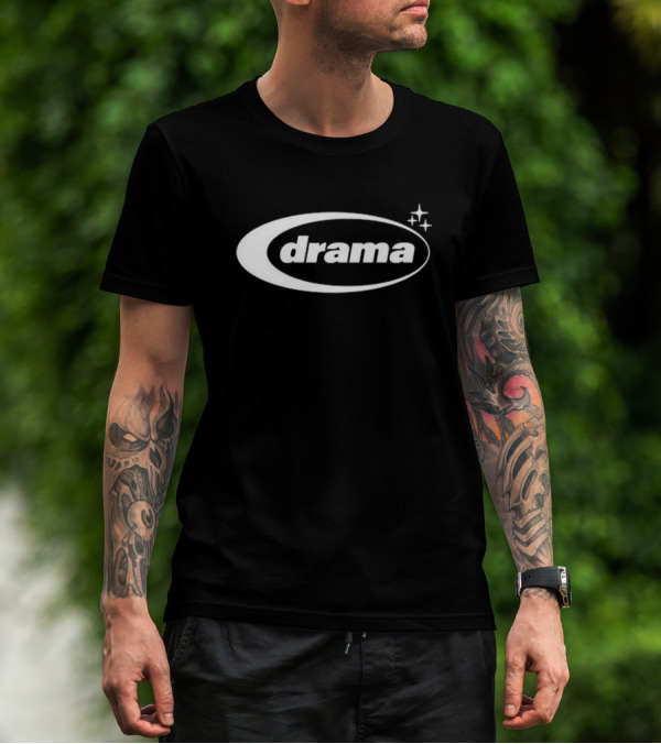 Drama Oval Linestar Logo Design With Sparkling Stars T-Shirt