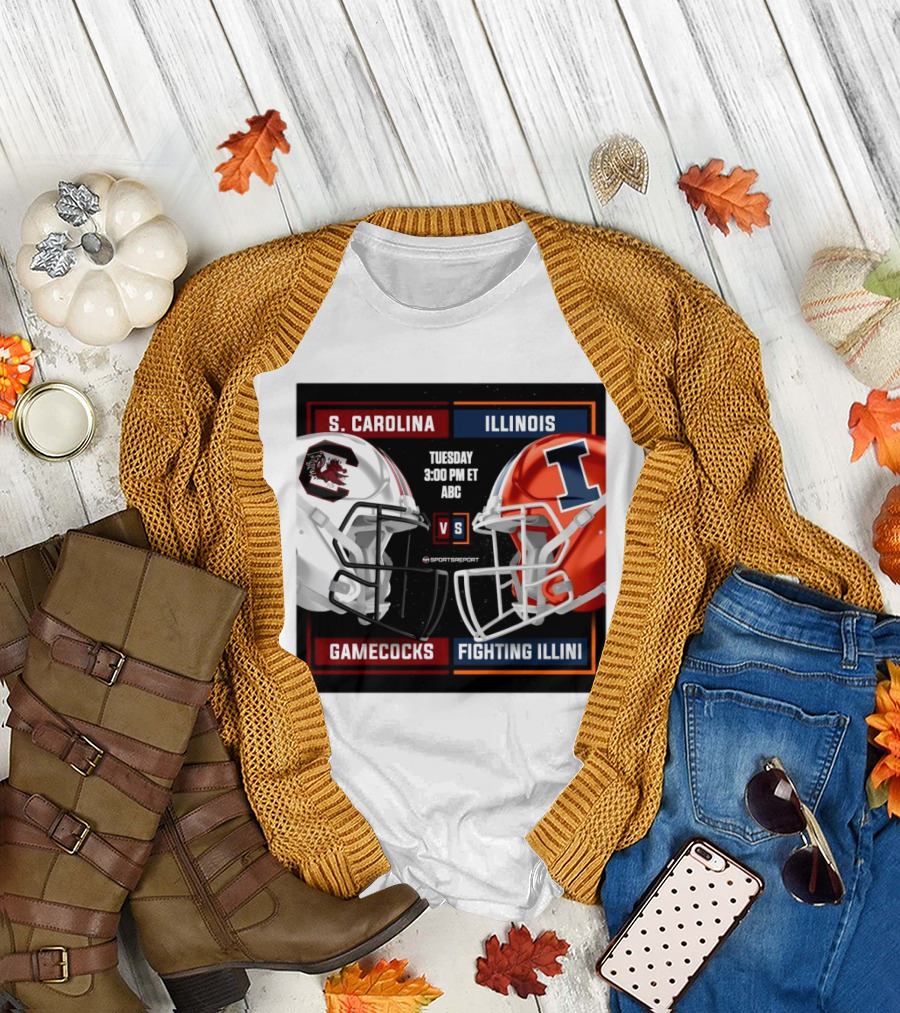 S. Carolina Gamecocks Vs Illinois Fighting Illini Tuesday 3:00 PM ET ABC Spurs Up Helmet T-Shirt