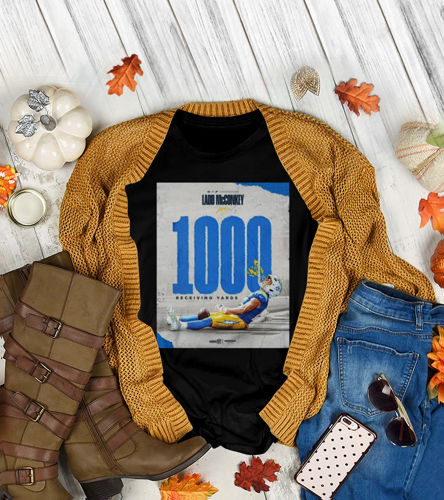 Ladd McConkey Los Angeles Chargers 1000 Receiving Yards Rookie Season NFL Achievement T-Shirt