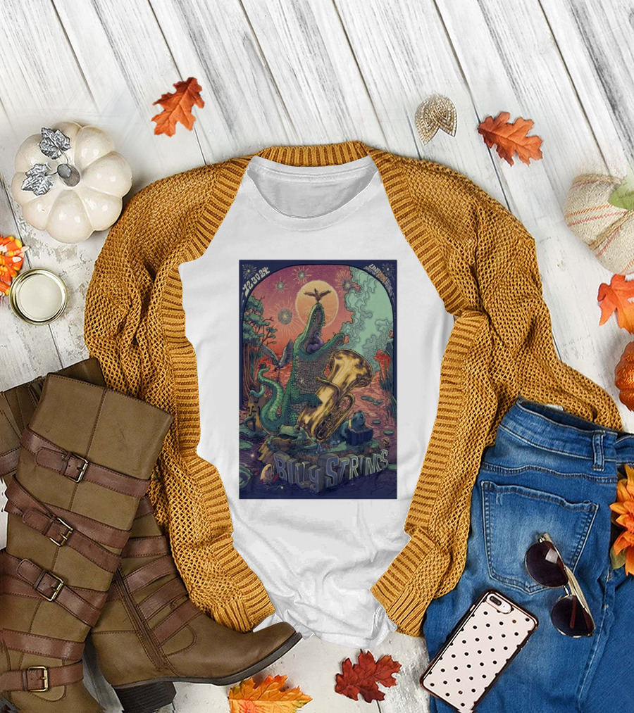 Billy Strings Dec 30 2024 Lakefront Arena New Orleans LA Alligator Playing Tuba Psychedelic T-Shirt