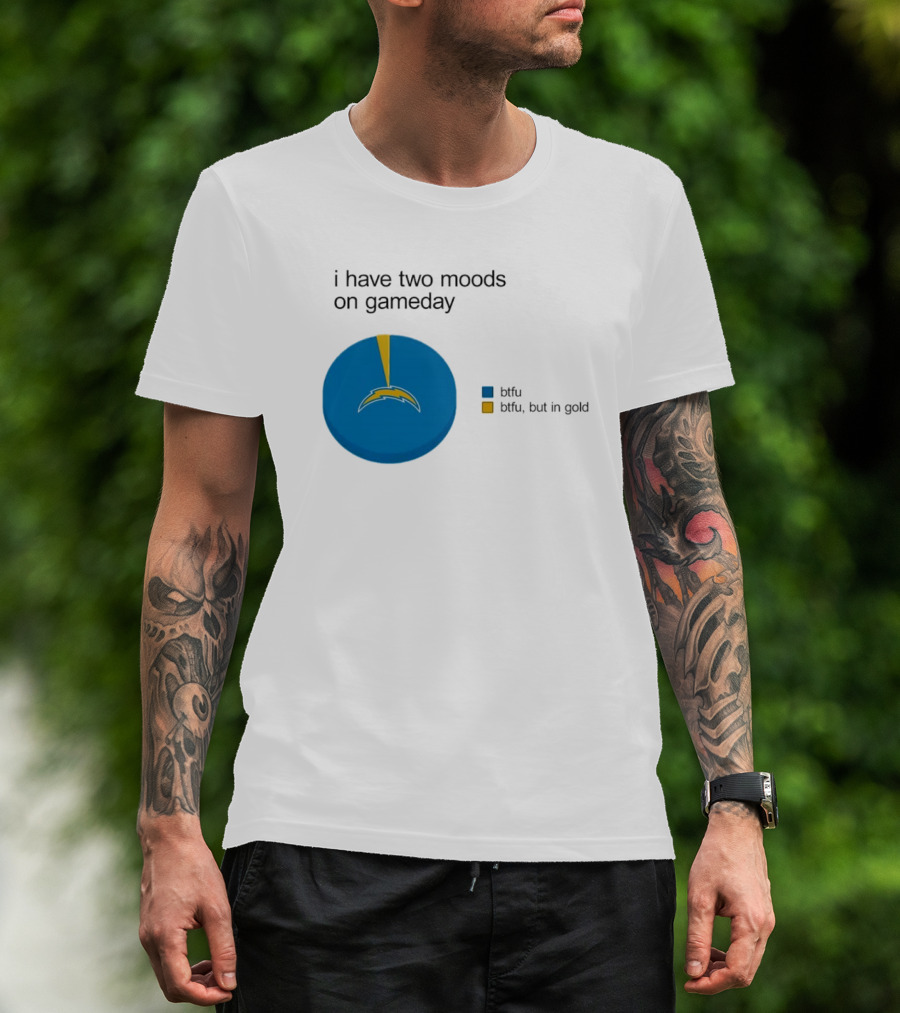 Los Angeles Chargers Two Moods On Gameday Btfu But In Gold T-Shirt