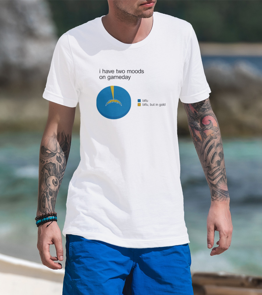 Los Angeles Chargers Two Moods On Gameday Btfu But In Gold T-Shirt