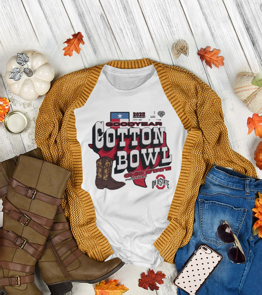 Ohio State Football 2025 Goodyear Cotton Bowl Bound Vintage Texas Boot T-Shirt