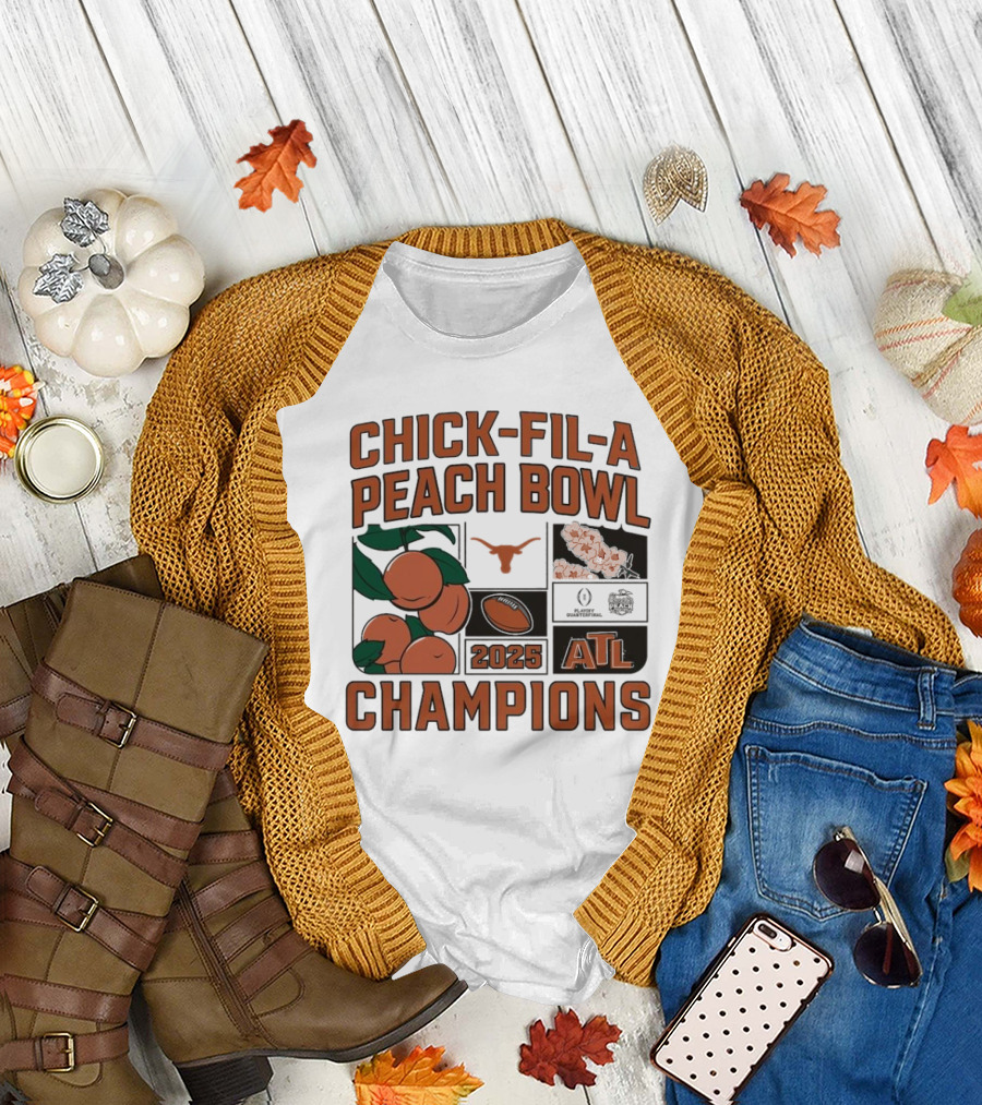Texas Longhorns 2025 Chick-Fil-A Peach Bowl Champions College Football Playoff Quarterfinal Victory ATL T-Shirt