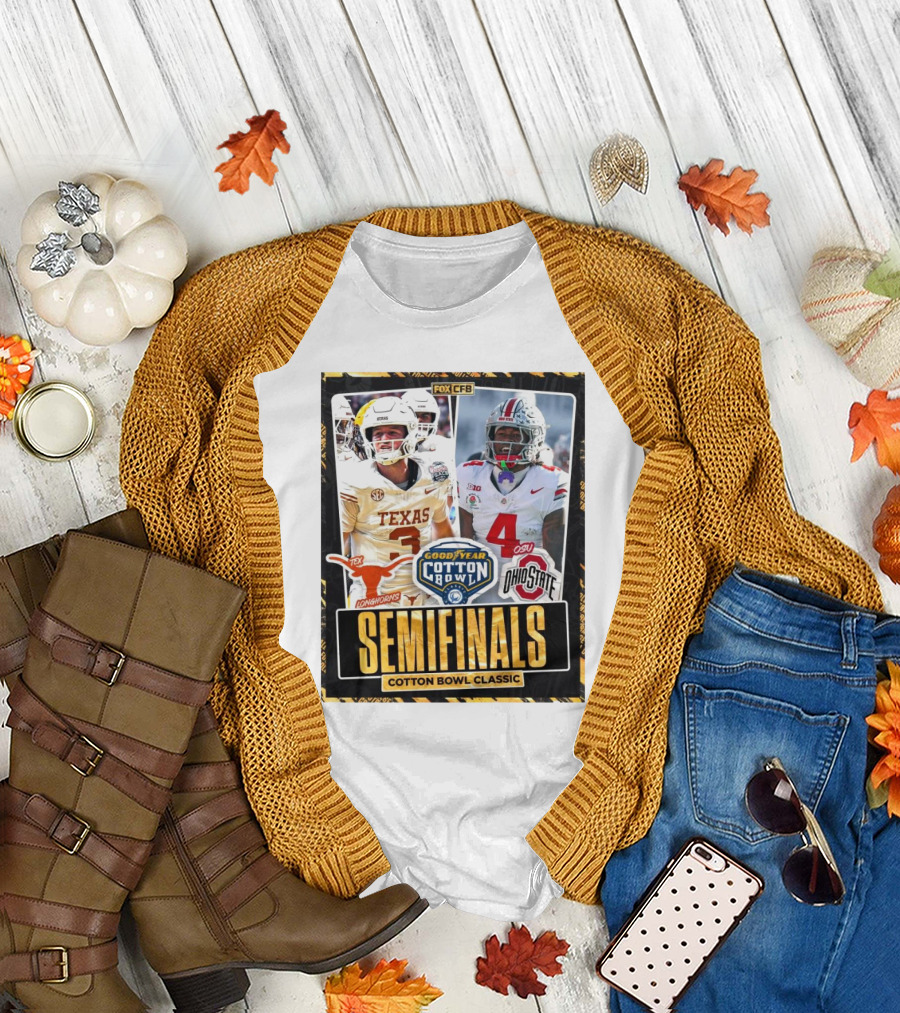 Texas Longhorns Vs Ohio State Buckeyes Goodyear Cotton Bowl Classic Semifinals 2025 FOX CFB T-Shirt