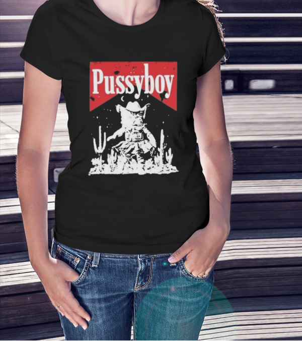 Ezramichelmusic Pussyboy Western Cat Cactus Night Scene T-Shirt