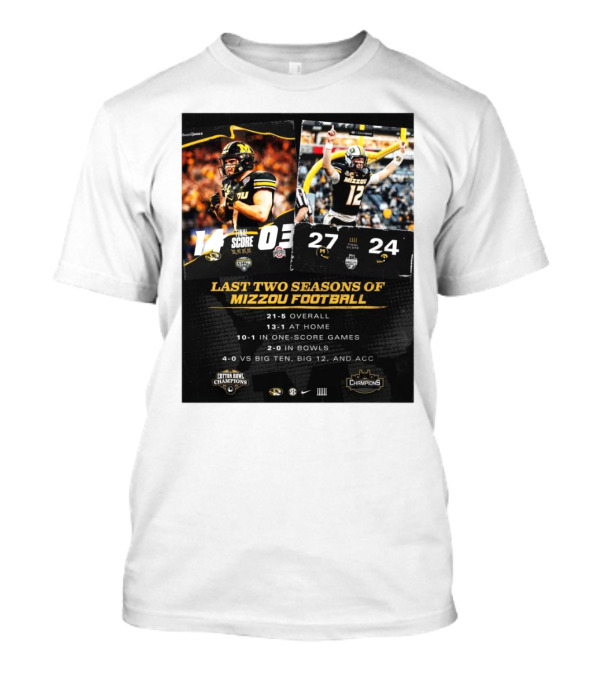 Missouri Tigers 4-0 Against Big Ten Big 12 And ACC Last Two Seasons Of Mizzou Football Champions 21-5 Overall 2-0 In Bowls T-Shirt