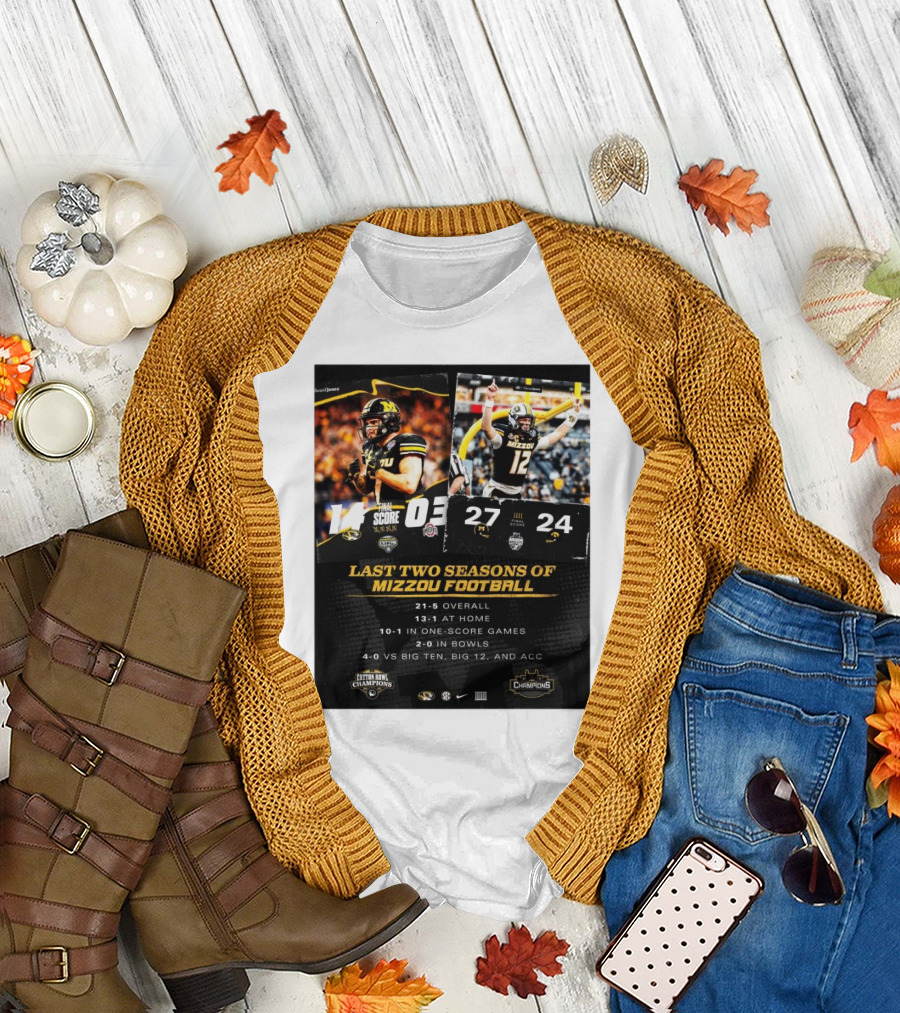 Missouri Tigers 4-0 Against Big Ten Big 12 and ACC Last Two Seasons of Mizzou Football Champions 21-5 Overall 2-0 in Bowls T-Shirt