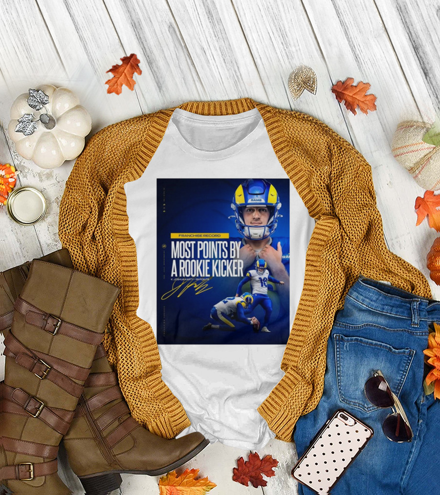 Franchise Record Most Points by a Rookie Kicker K Joshua Karty 119 Points Los Angeles Rams Signature T-Shirt