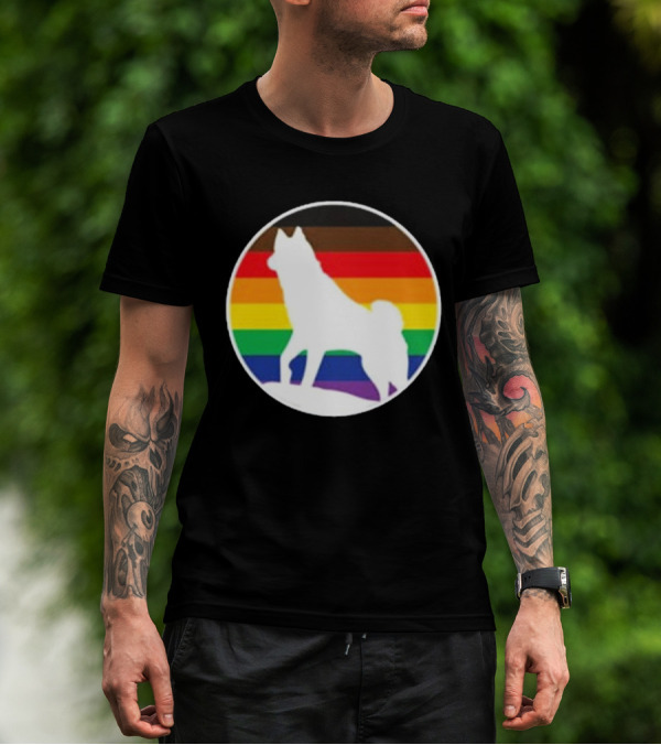 Pride Huskies Silhouette On Rainbow Background T-Shirt