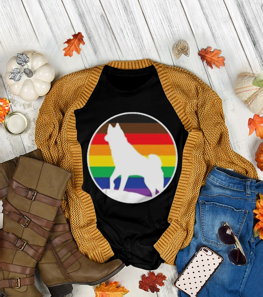 Pride Huskies Silhouette on Rainbow Background T-Shirt
