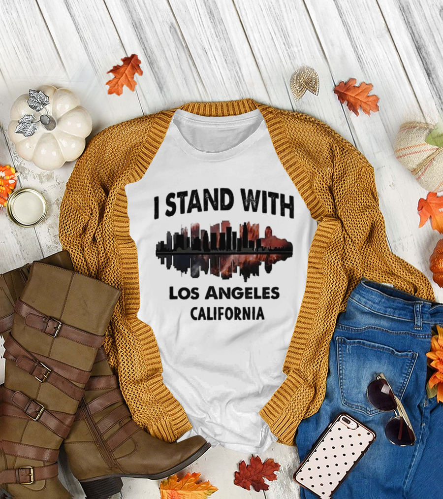 Pacific Palisades Fire I Stand With Los Angeles California Skyline Support T-Shirt