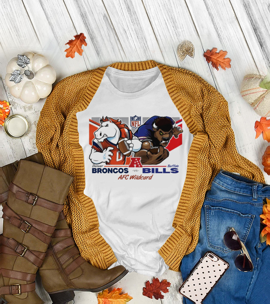 Denver Broncos Vs Buffalo Bills NFL Playoffs AFC Wild Card Matchup Mascot Showdown T-Shirt