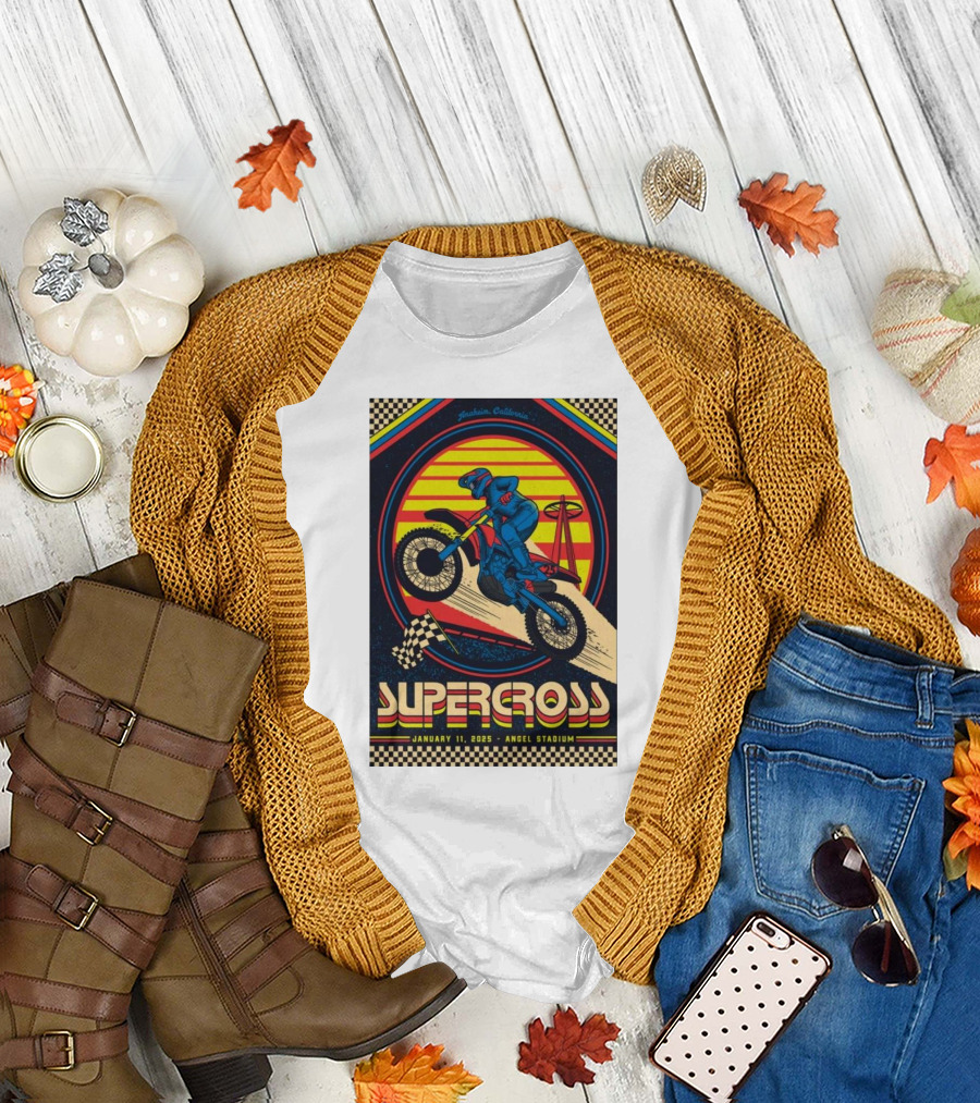 Supercross January 11 2025 Angel Stadium Anaheim California Vintage Motorcycle Motocross Racing T-Shirt