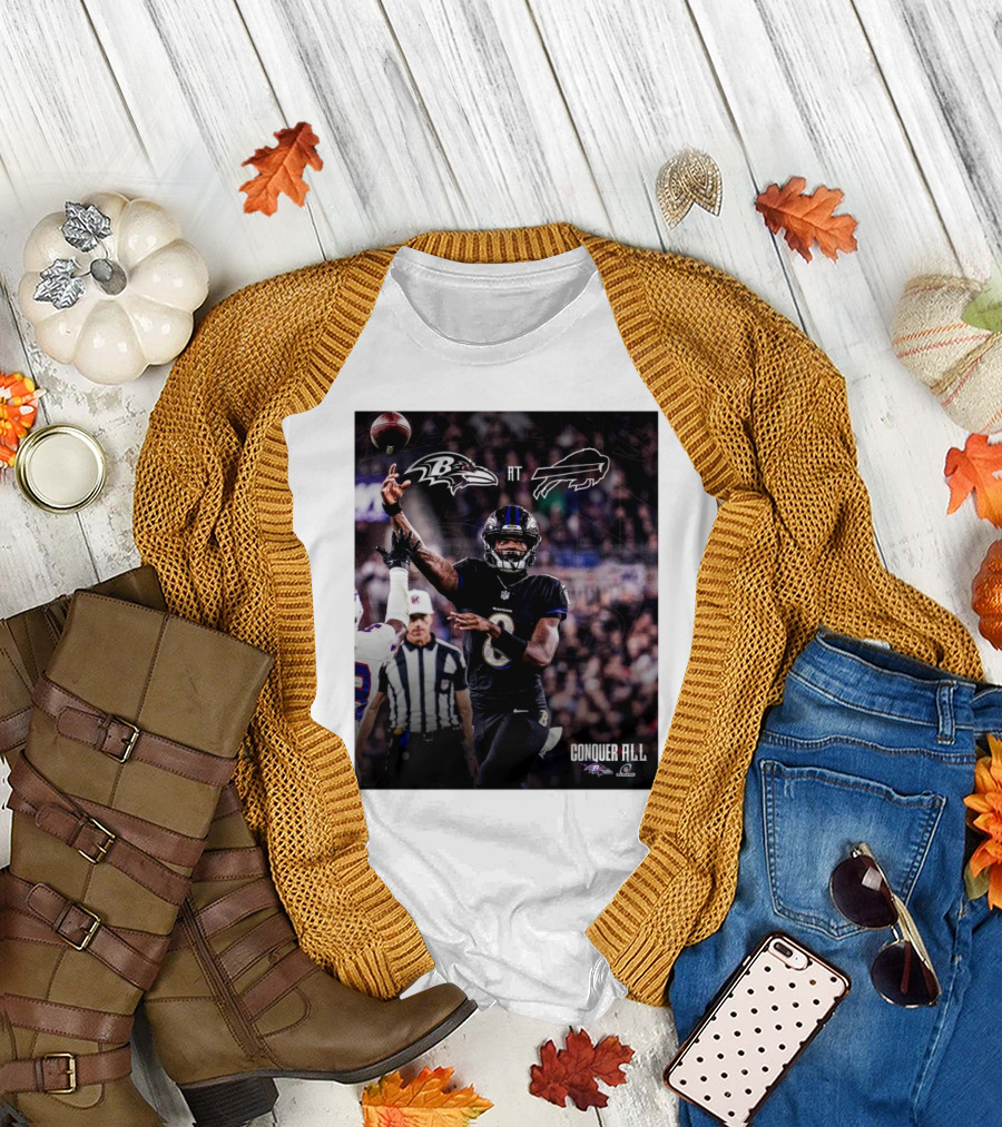 Lamar Jackson Baltimore Ravens at Buffalo Bills Conquer All NFL Playoffs T-Shirt