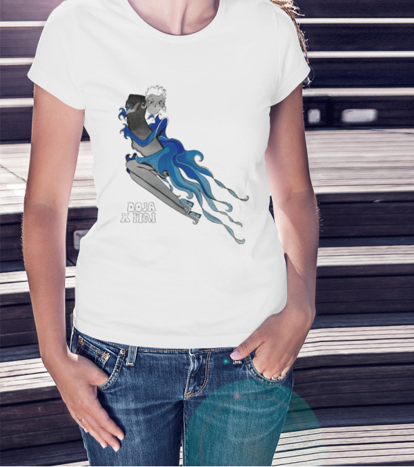 2025 Doja X Pini Collaboration Artwork Featuring Ethereal Blue And Black Character T-Shirt