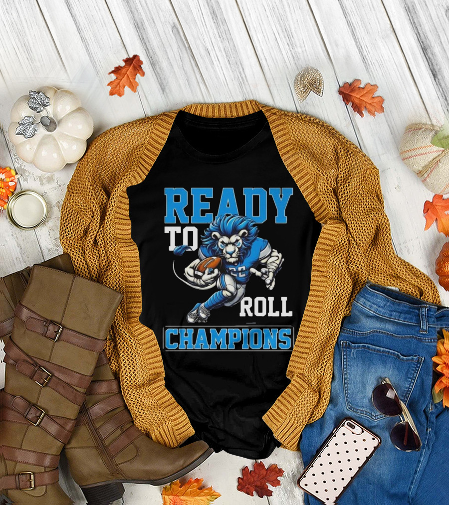 Detroit Lions Ready To Roll Champions 2024 Football Mascot T-Shirt