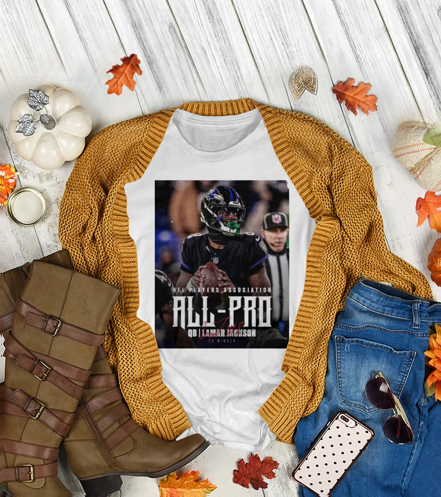 NFL Players Association All-Pro QB Lamar Jackson 2X Winner Baltimore Ravens Signature T-Shirt