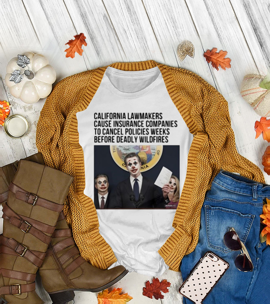 California Lawmakers Face Criticism Over Insurance Policy Cancellations Amid Wildfire Concerns with Joker T-Shirt