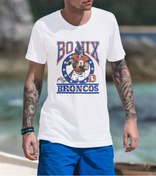 Denver Broncos Bo Nix Signature Logo Broncos Player NFL T-Shirt