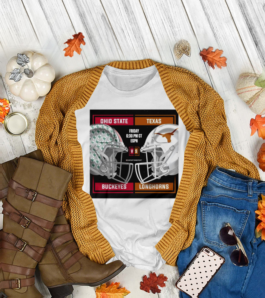 Ohio State Buckeyes Vs Texas Longhorns Friday 6:30 PM CT ESPN Helmet Matchup T-Shirt
