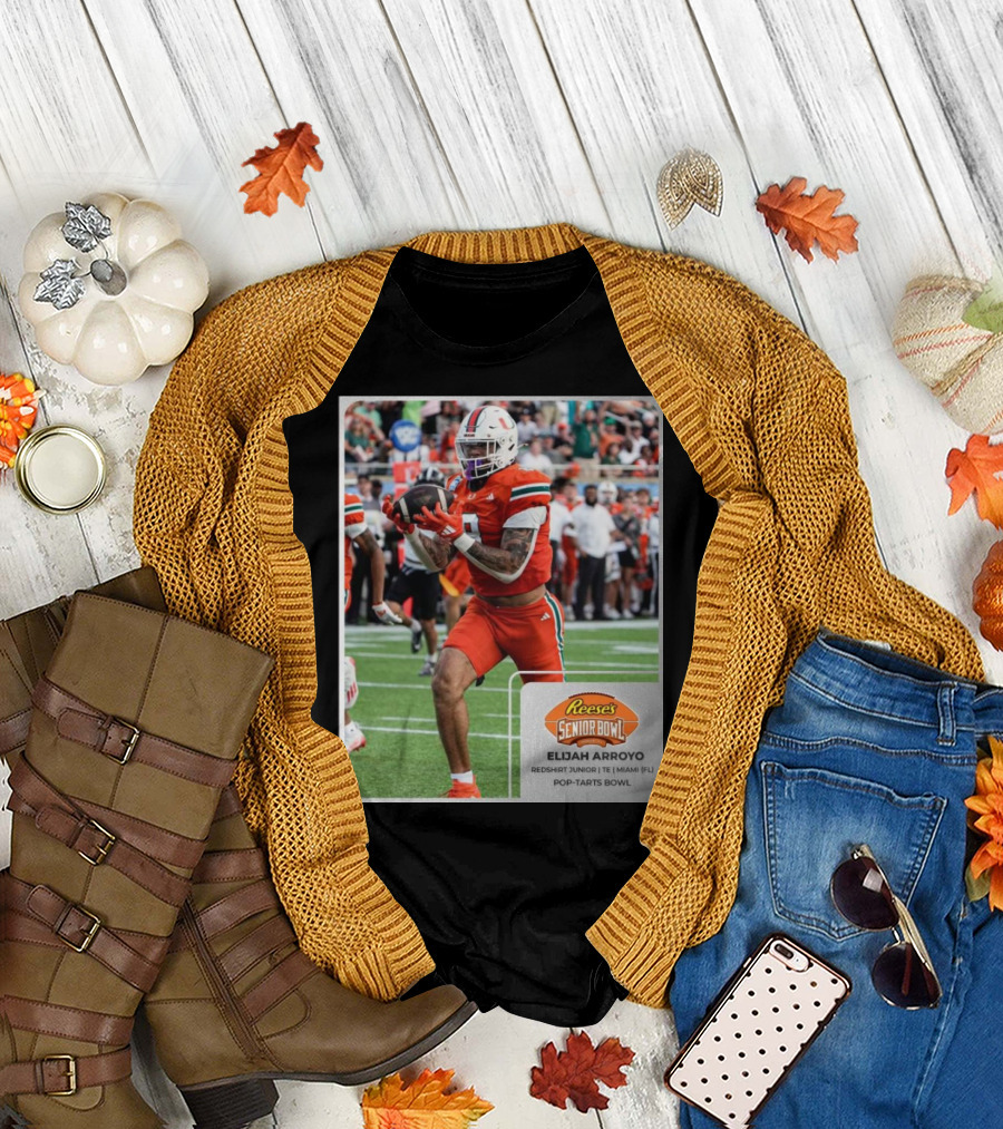 Elijah Arroyo Miami Hurricanes Red Redshirt Junior TE Reese’s Senior Bowl Pop-Tarts Bowl T-Shirt