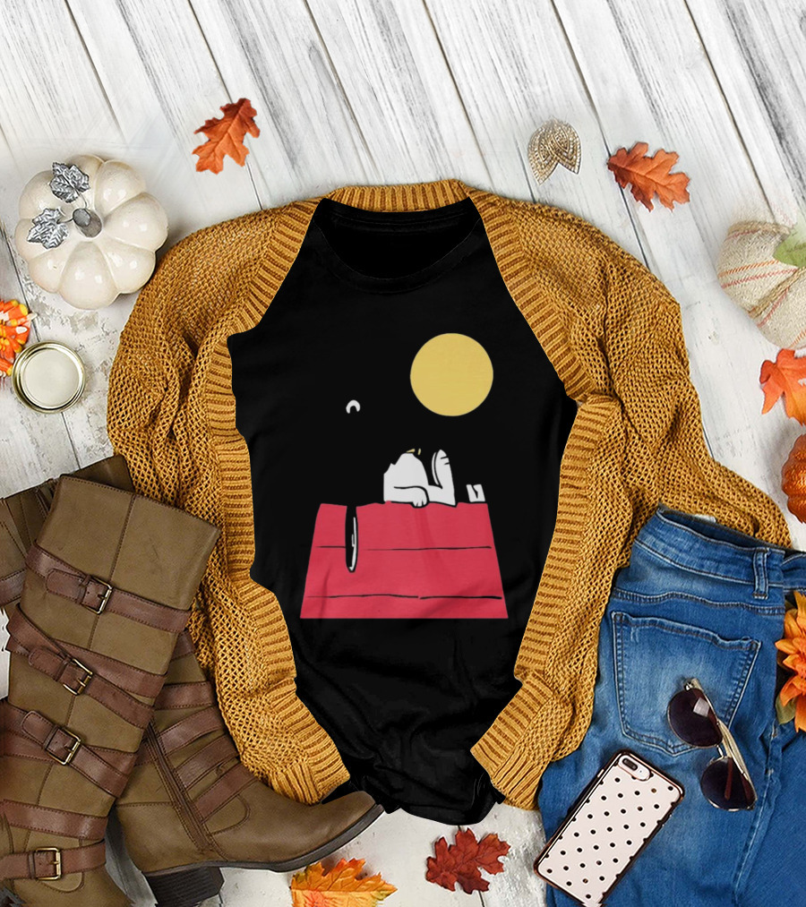 Snoopy Solar Eclipse Peanuts Doghouse Moon Charlie Brown T-Shirt