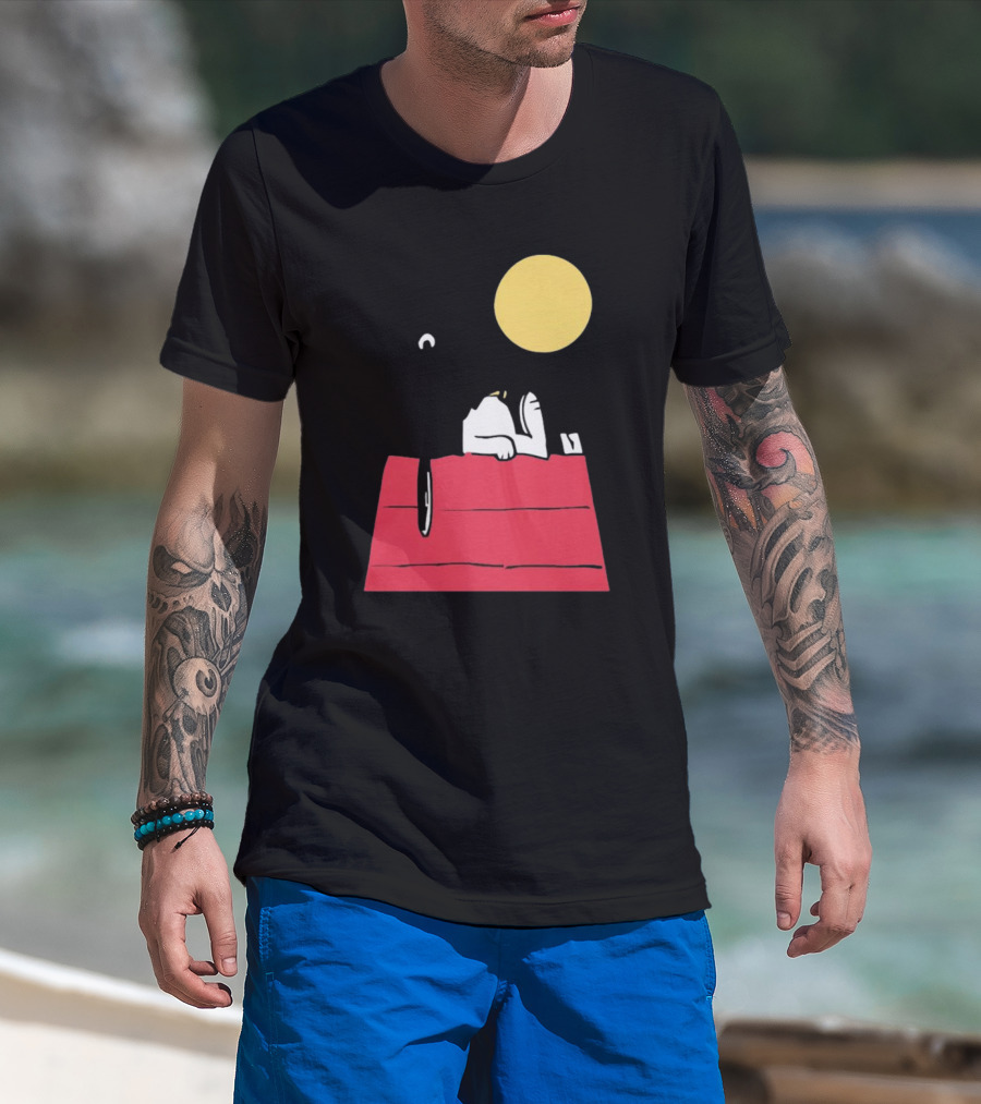 Snoopy Solar Eclipse Peanuts Doghouse Moon Charlie Brown T-Shirt