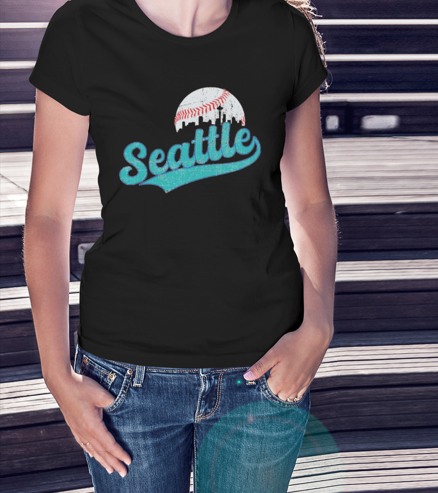 Seattle Vintage Skyline Retro Baseball T-Shirt
