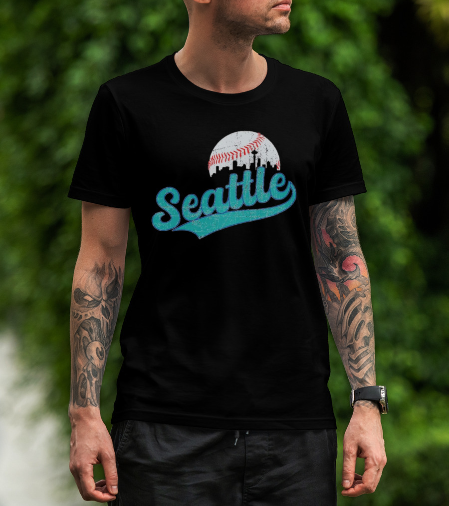 Seattle Vintage Skyline Retro Baseball T-Shirt