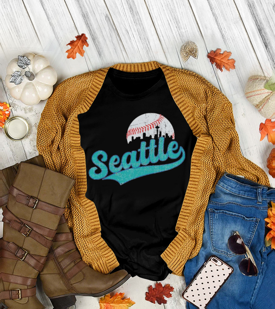 Seattle Vintage Skyline Retro Baseball T-Shirt