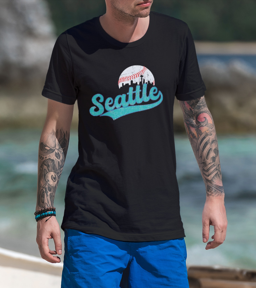 Seattle Vintage Skyline Retro Baseball T-Shirt
