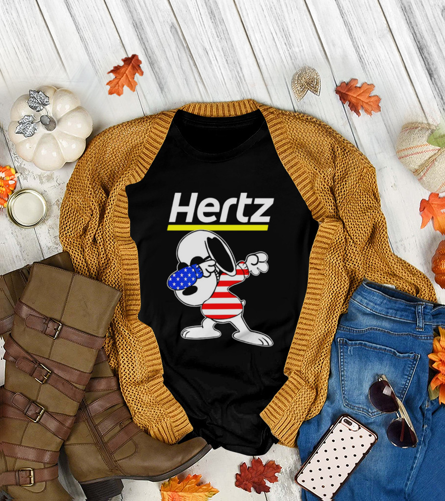 Hertz Snoopy Dabbing American Flag Pattern T-Shirt