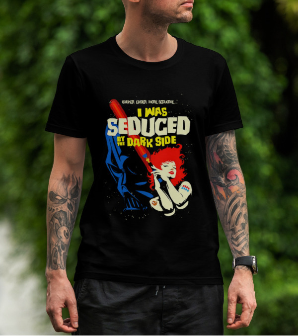 I Was Seduced By The Dark Side Cartoon Darth Vader And Redhead Woman T-Shirt