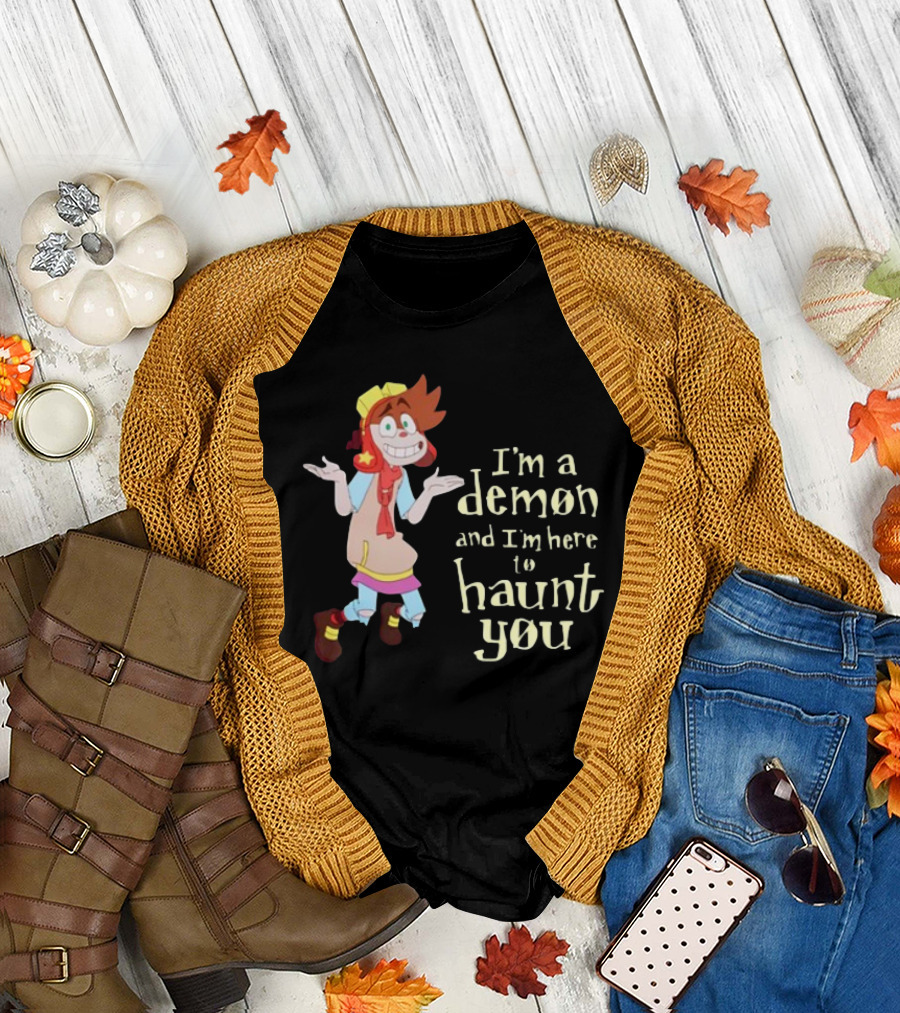 I'm A Demon And I'm Here To Haunt You Whimsical Cartoon Character With Red Hair And Yellow Cap T-Shirt