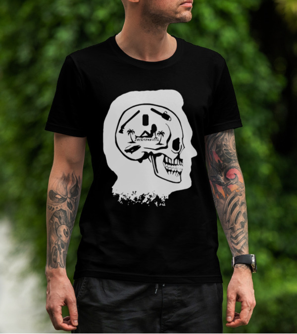 Jacksonville Skull With Palm Trees And Pyramid Inside Head Silhouette T-Shirt