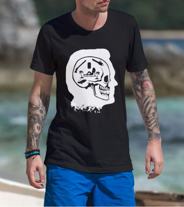 Jacksonville Skull With Palm Trees And Pyramid Inside Head Silhouette T-Shirt