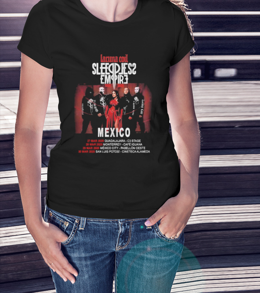 Lacuna Coil Sleepless Empire Tour 2025 Mexico Guadalajara Monterrey Dates T-Shirt