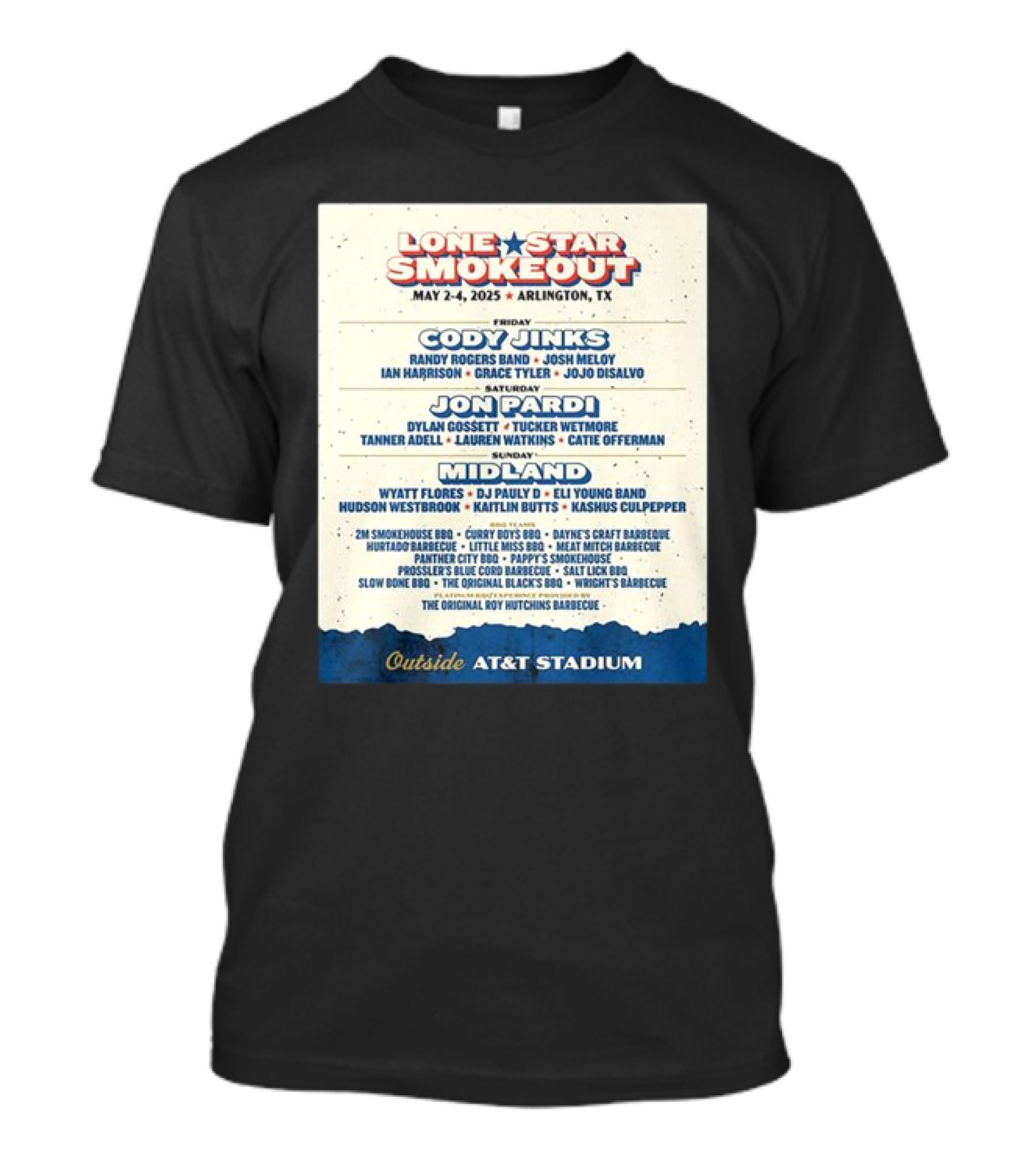 Lone Star Smokeout Music Festival May 2-4 2025 Arlington TX Cody Jinks Jon Pardi Midland AT&T Stadium T-Shirt