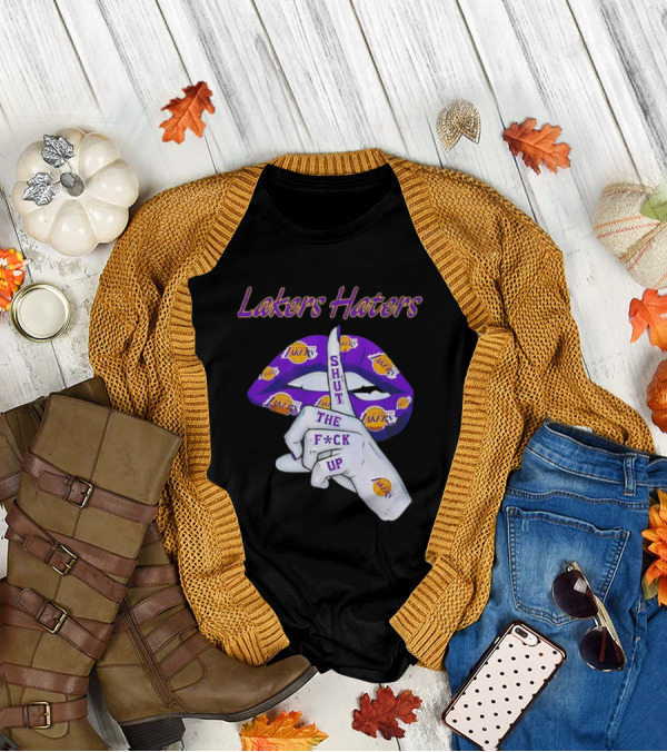 Lakers Haters Shut The F*ck Up Lips Finger Gesture Basketball Theme T-Shirt