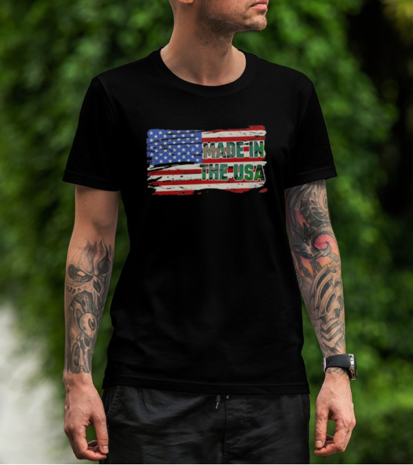 Made In The USA American Flag Stars Stripes Vintage Look T-Shirt