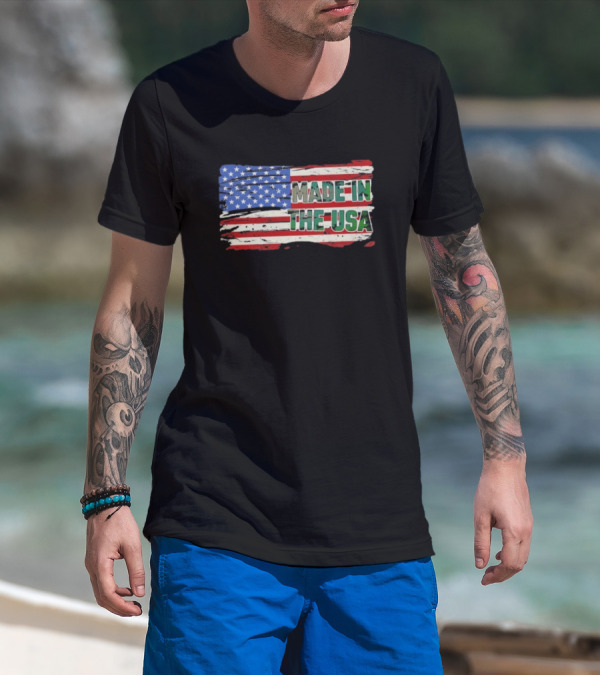 Made In The USA American Flag Stars Stripes Vintage Look T-Shirt
