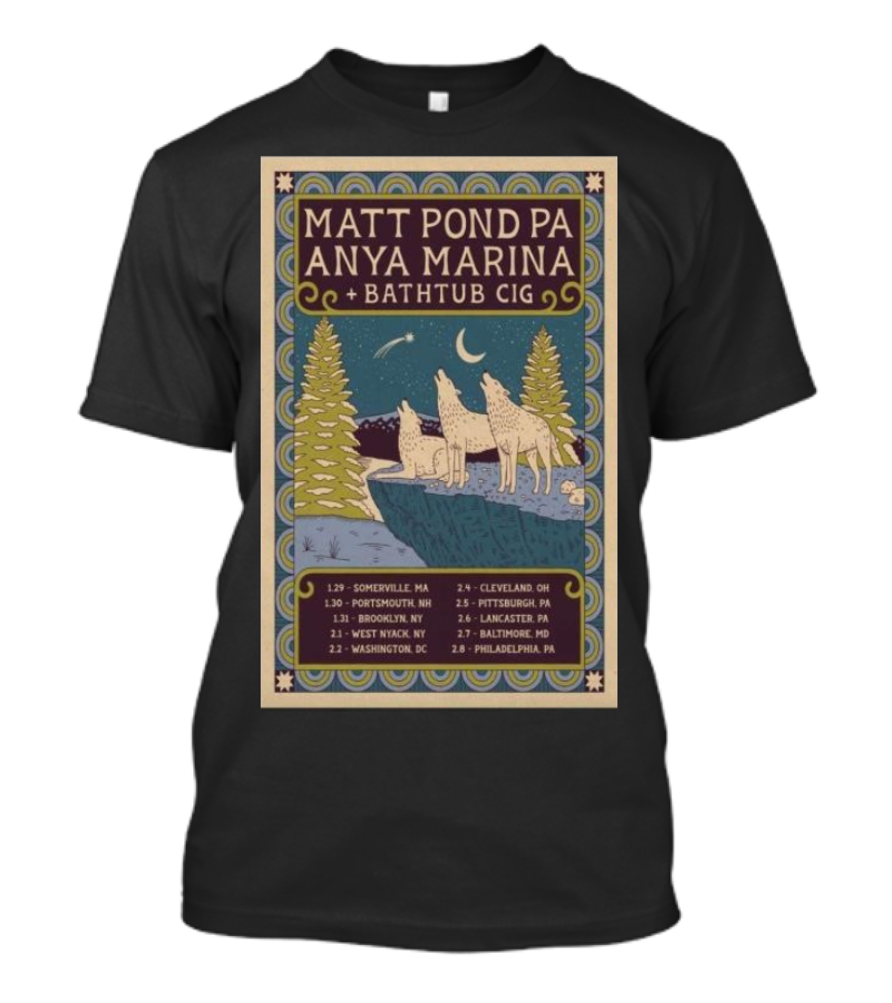 Matt Pond Pa With Anya Marina And Bathtub Cig 2025 Winter Tour T-Shirt
