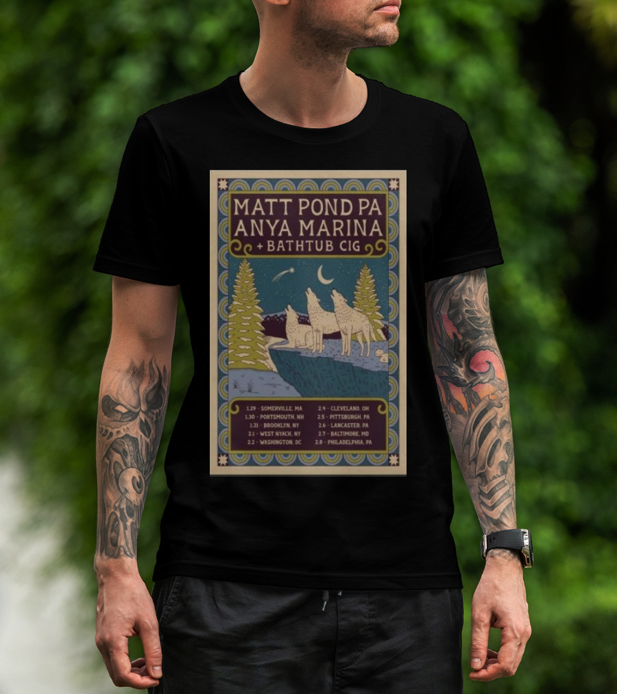 Matt Pond Pa With Anya Marina And Bathtub Cig 2025 Winter Tour T-Shirt