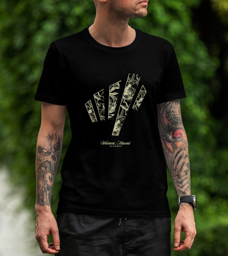 Waianae Hawaii Blessed Max Holloway Undeniable Floral Stripes T-Shirt