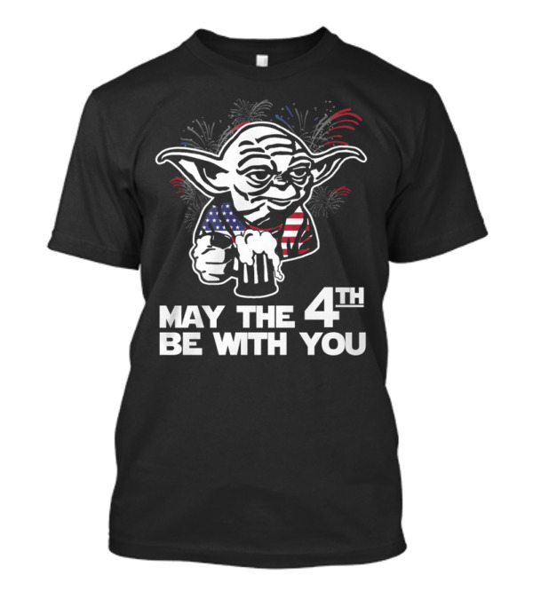 May The 4th Be With You Yoda American Flag Fireworks T-Shirt