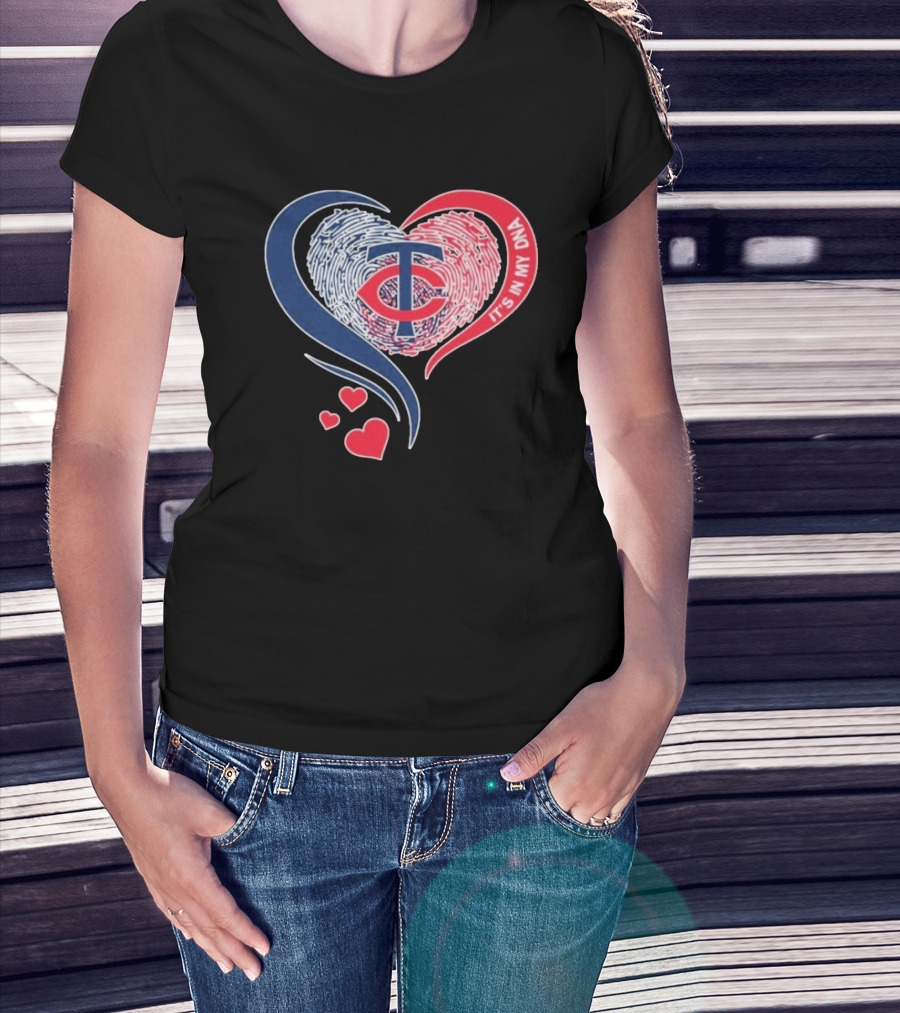 Minnesota Twins TC Logo It's In My DNA Heart Fingerprint Pattern T-Shirt