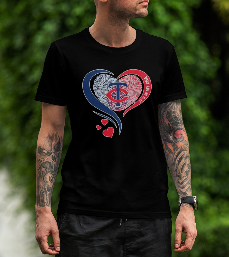 Minnesota Twins TC Logo It's In My DNA Heart Fingerprint Pattern T-Shirt