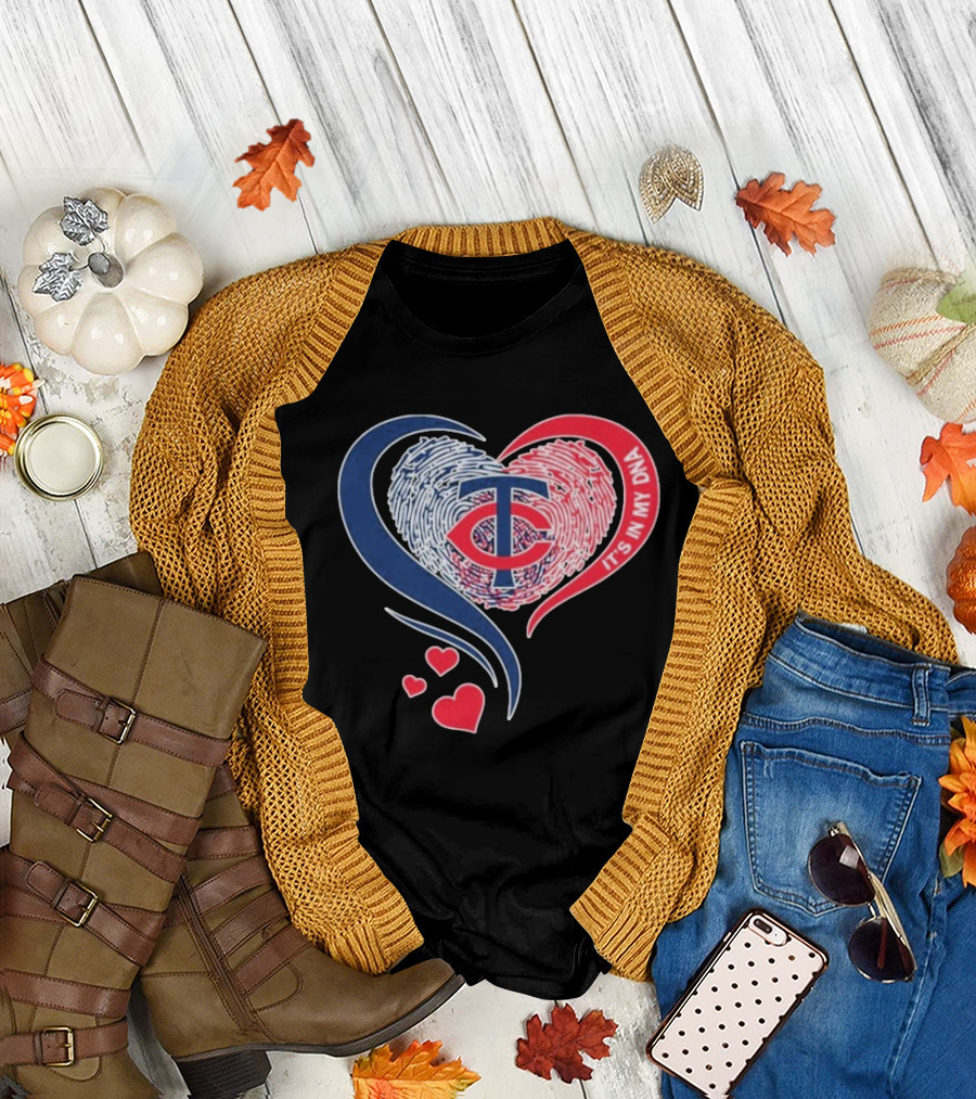 Minnesota Twins TC Logo It's In My DNA Heart Fingerprint Pattern T-Shirt