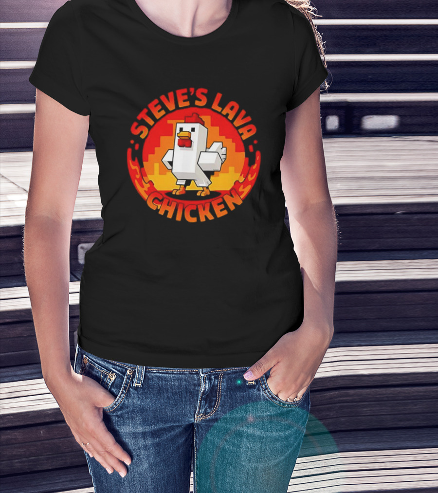 Steve's Lava Chicken Pixel Art Blocky Style T-Shirt